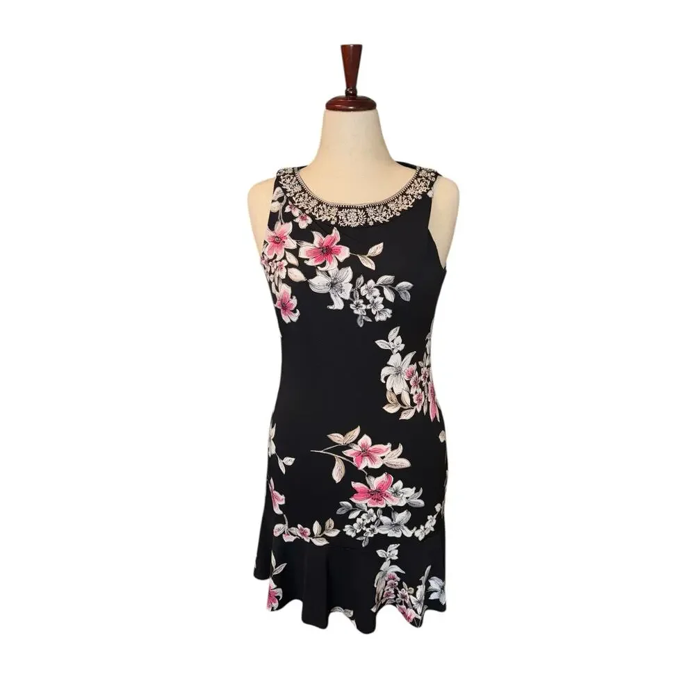 White House Black Market | Dresses | White House Black Market Polished Knit  Embellished Flouncehem Floral Dress Sz S | Poshmark